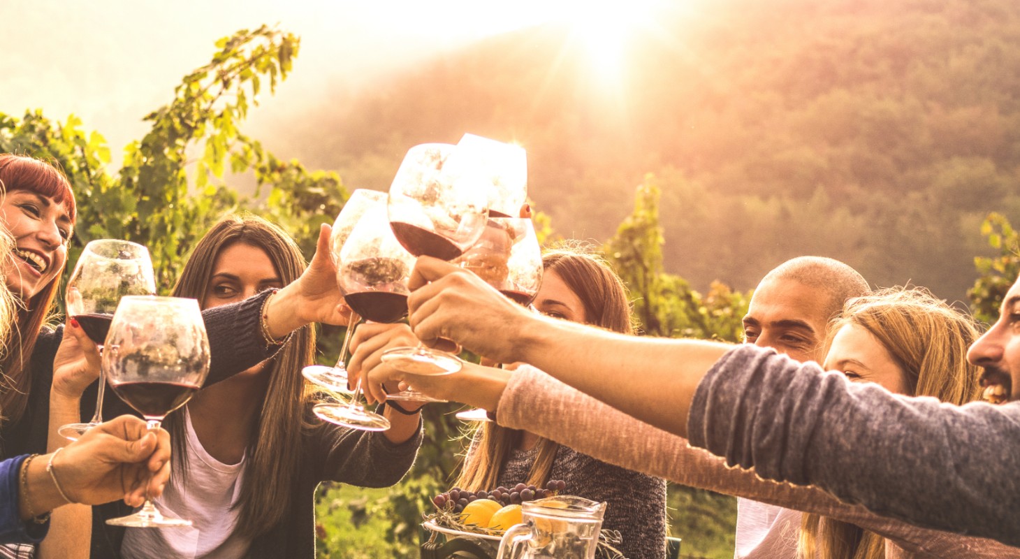 friends cheers with wine