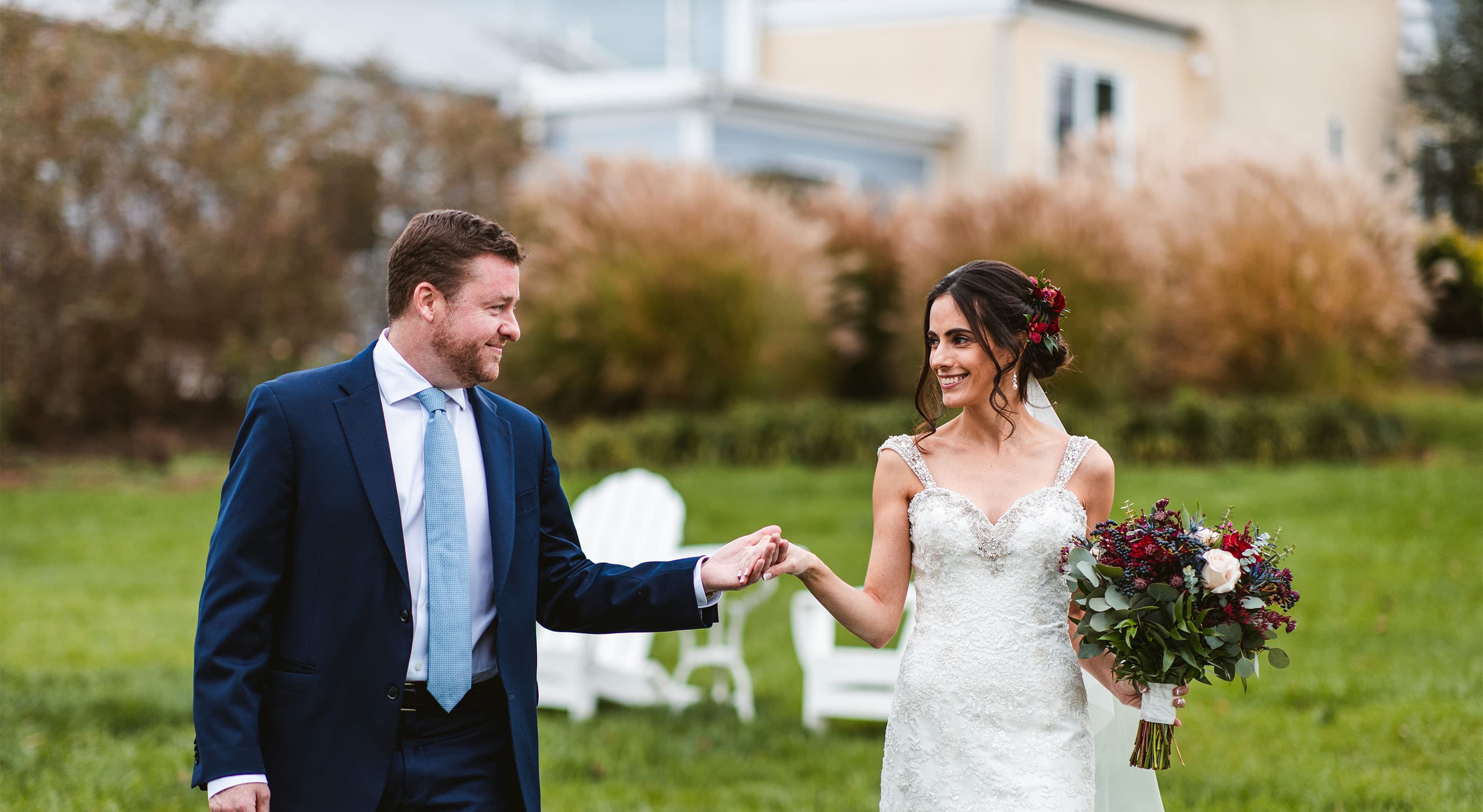 Bride and Groom outdoors at our Northern Virginia wedding venue